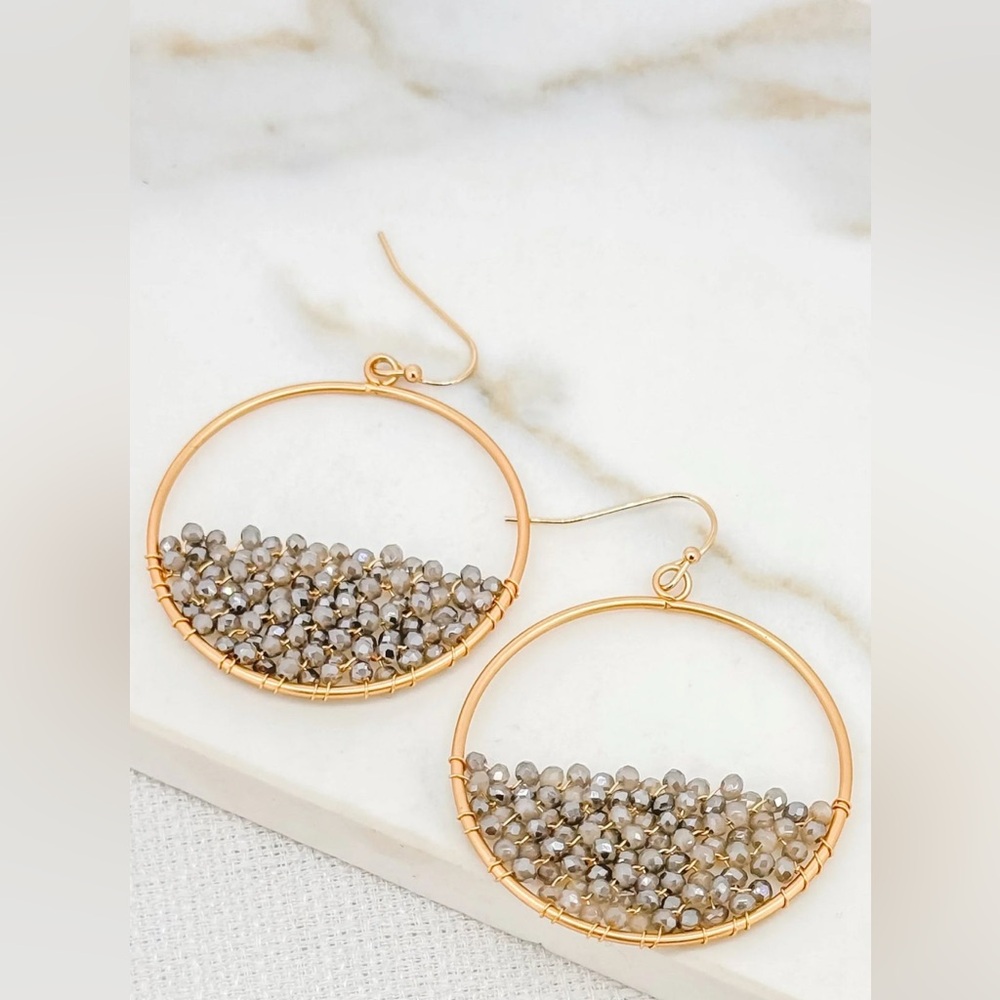 Envy Beaded Hoop Earrings
Elegant Gold and Gray Beaded Hoop Earrings
